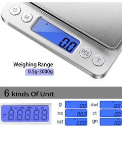 BEILINGDUN Accurate Electric Kitchen Scale,Mini Electronic Scale,Mini Digital Scale,Food Weighing Scale,Grams Scale Ounce Scale 3kg/0.1g Two Tray(Silver) 12.7 x 10.4 x 1.1cm  - Image 2