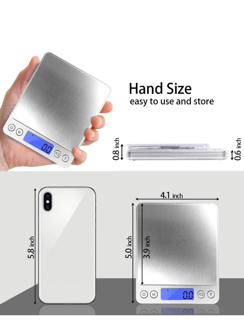 BEILINGDUN Accurate Electric Kitchen Scale,Mini Electronic Scale,Mini Digital Scale,Food Weighing Scale,Grams Scale Ounce Scale 3kg/0.1g Two Tray(Silver) 12.7 x 10.4 x 1.1cm  - Image 3
