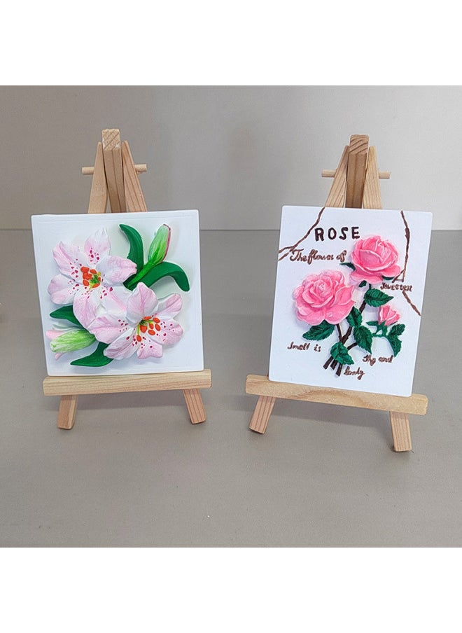 null - Lily Plaster Doll Painted White Embryo Diy Handmade Graffiti Tulip Three-dimensional Relief Painting Activity Group Building-Color:2 Flower Sign Combinations (lily + Square Tulips) + 2 Wooden Frames + 1 Set Of 12 Colors Of Paint - Image 1