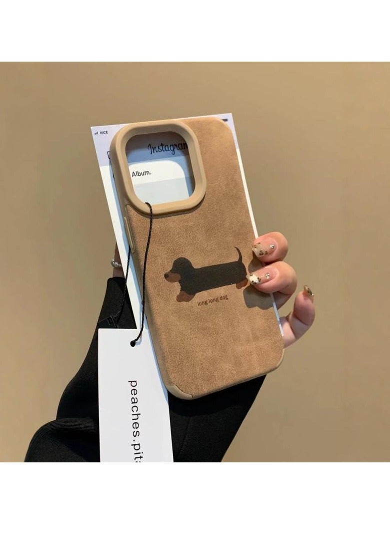 NIBEMINENT Protective TPU Case Cover For iPhone 16, Brown Leather Collie