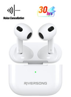 RIVERSONG Airfly L3 Environmental Noise Cancellation Earbuds, 30Hrs Playtime, SweatProof, White Color  - Image 1
