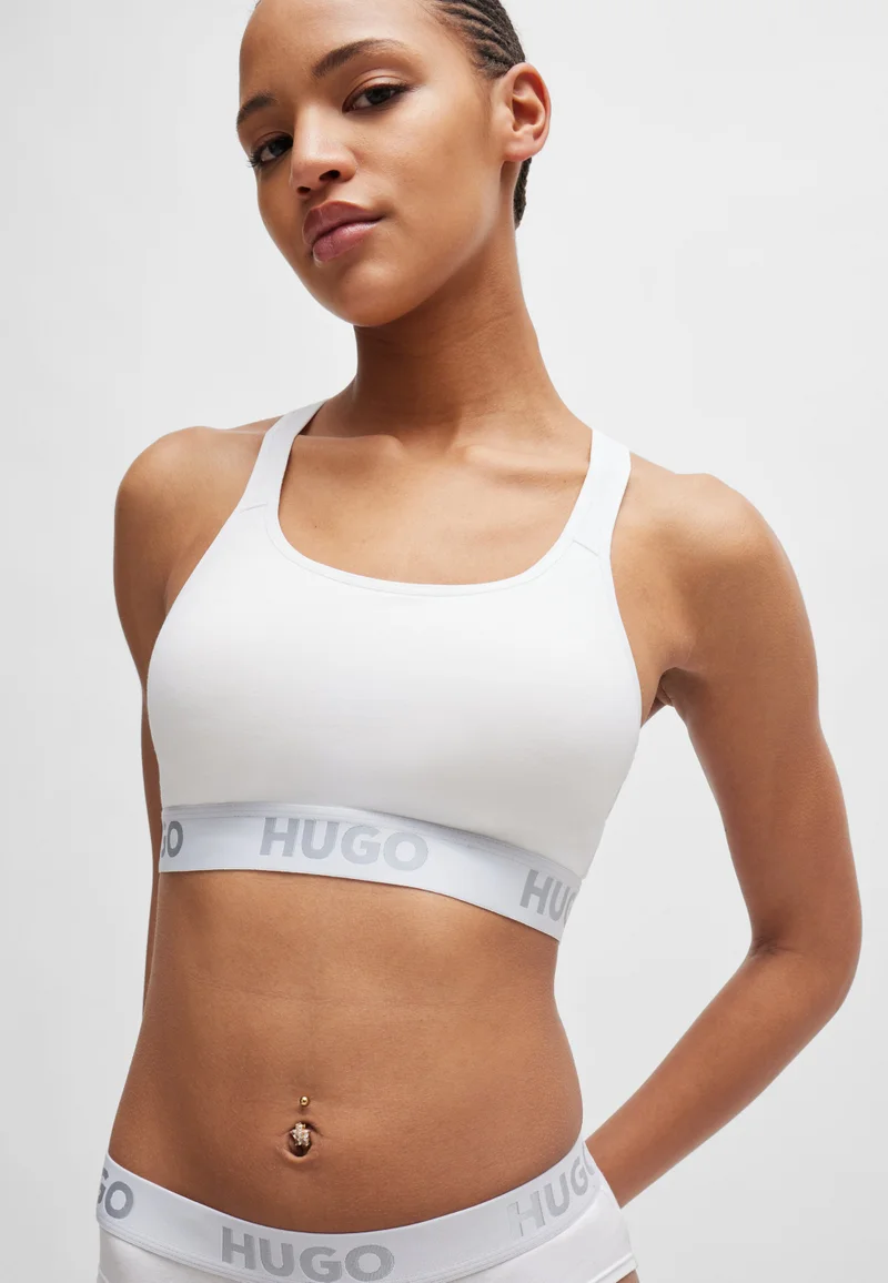 HUGO Cross-back bralette in stretch cotton with logo band