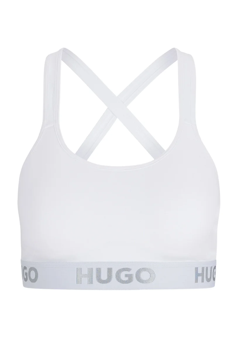 HUGO Cross-back bralette in stretch cotton with logo band