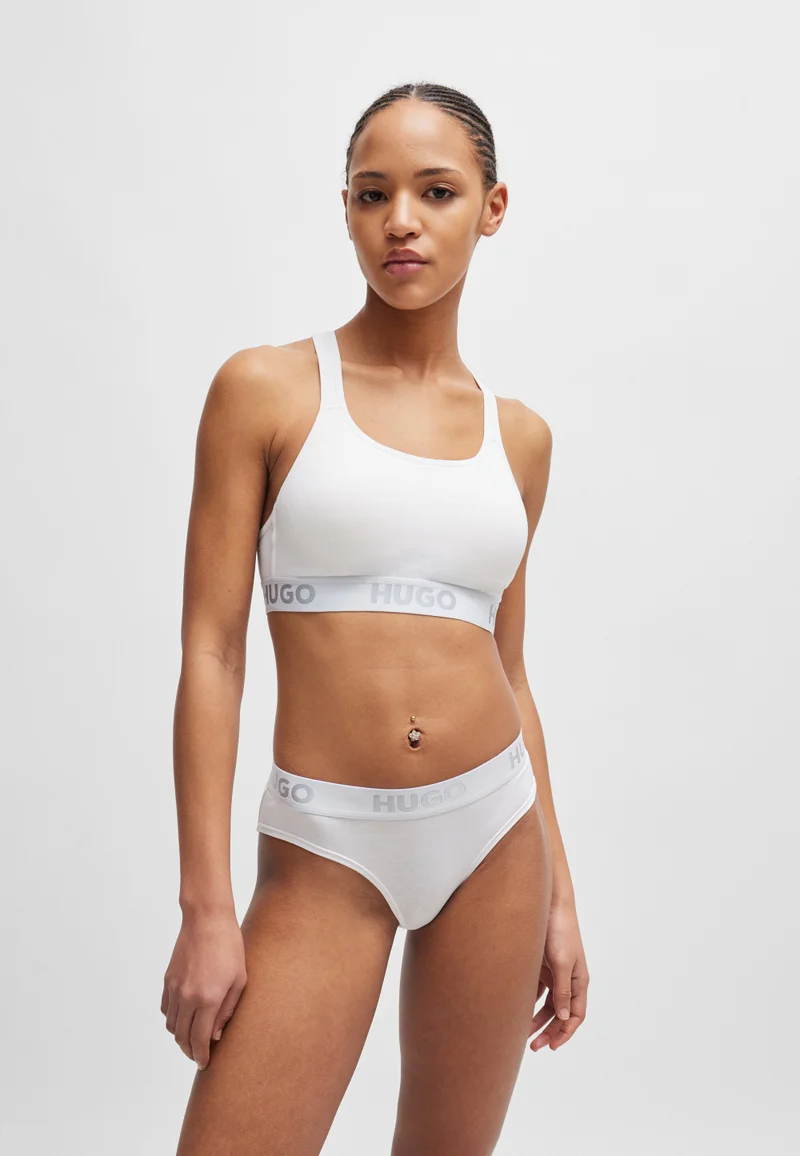 HUGO Cross-back bralette in stretch cotton with logo band