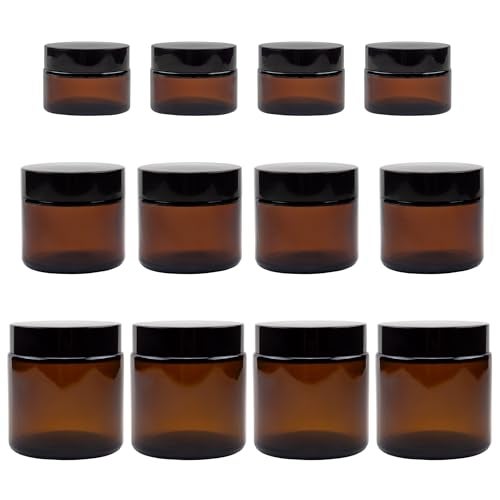 Cornucopia Brands 1, 2 & 4-Ounce Amber Glass Straight Sided Jars (Combo Pack, 4 Each / 12 Total); Great Containers for Cosmetics, Lotions, Body Scrubs & Balms - Image 1