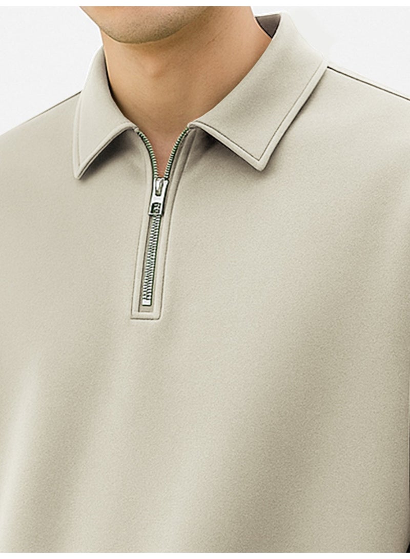 Maniac Mens Plain Polo Neck Full Sleeve Biscuit Cotton Fleece Sweatshirt - Image 4