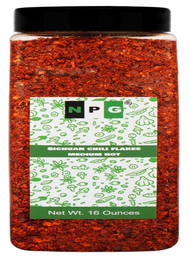NPG Authentic Sichuan Chili Flakes 1LB 16 Ounces, Medium Hot, Szechuan Crushed Red Pepper Flakes Powder Bulk, Spice Seasoning for Making Kimchi, Chili Oil, Stir-fry, Pizza, Salads, BBQ, and Tacos - Image 1