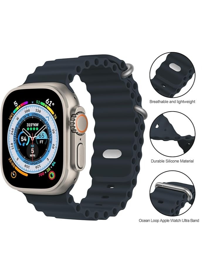 Sport New Silicone Band Compatible with Apple Watch Ultra Ocean 42/44/45/49mm Strap for iWatch Series Ultra 8 7 6 5 SE-Blue - Image 2