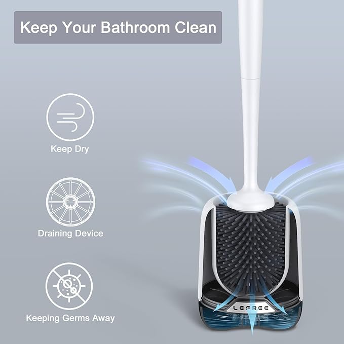 Toilet Brush and Holder Bathroom Toilet Bowl Cleaner Brush SetNonSlip Handle with TPR Soft BristleWall MountedFloor StandingWhiteBlack  - Image 2