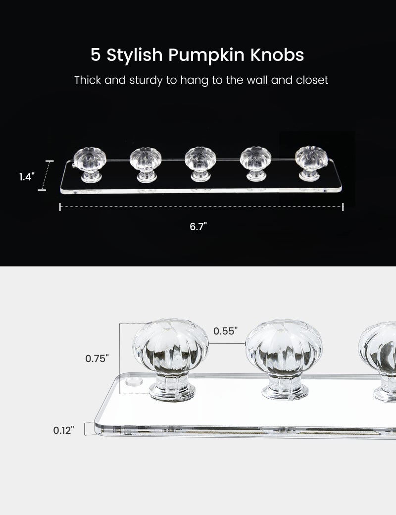 Zreal Necklace Hanger, Acrylic Necklace Holder Short with 5 Jewelry Hooks in Seashell Shape, Wall Mount Jewelry Hanger for Necklace, Bracelets, Chians (4-pack Clear) - Image 2