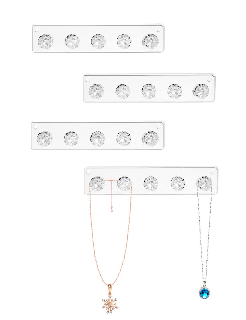 Zreal Necklace Hanger, Acrylic Necklace Holder Short with 5 Jewelry Hooks in Seashell Shape, Wall Mount Jewelry Hanger for Necklace, Bracelets, Chians (4-pack Clear) - Image 1