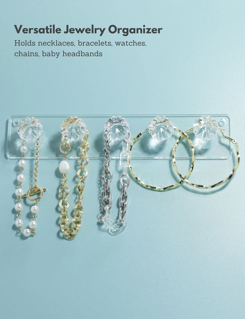 Zreal Necklace Hanger, Acrylic Necklace Holder Short with 5 Jewelry Hooks in Seashell Shape, Wall Mount Jewelry Hanger for Necklace, Bracelets, Chians (4-pack Clear) - Image 3