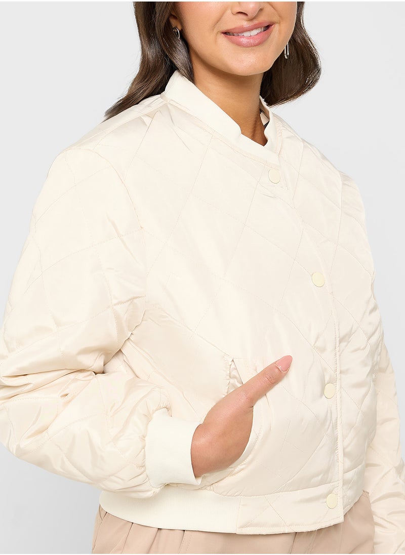 Ginger Diamond Pattern Quilted Zip Up Bomber Jacket  - Image 3