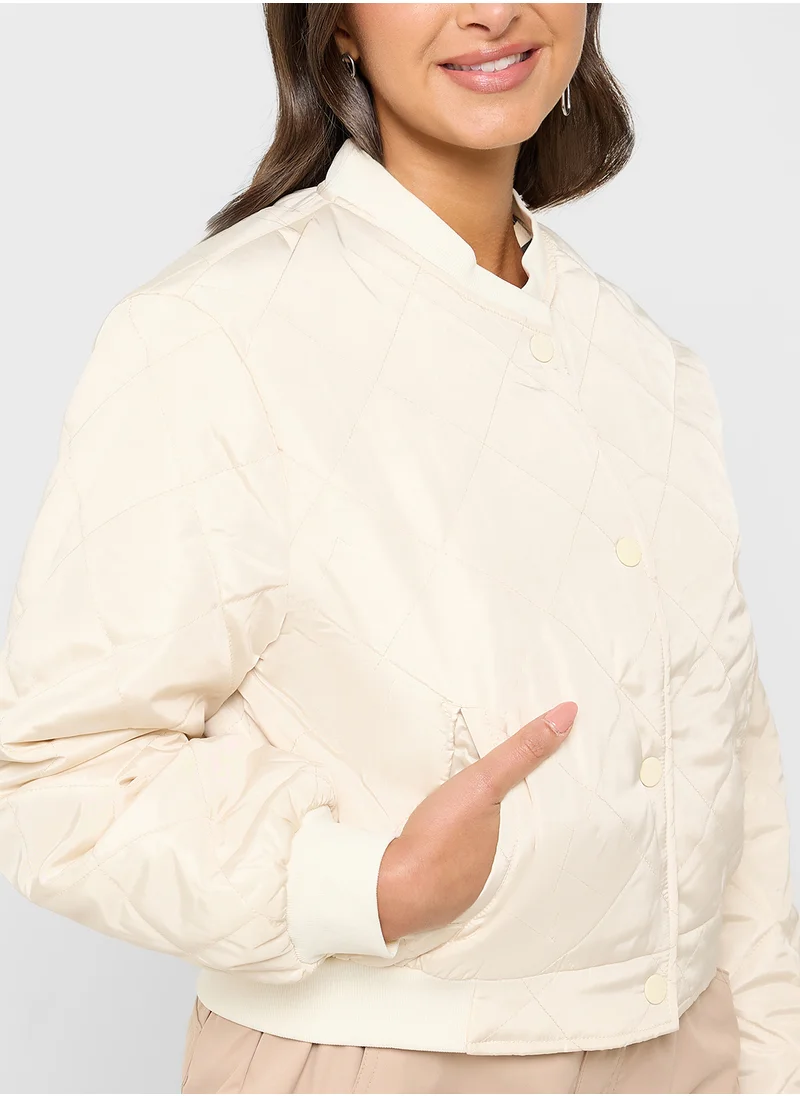 Ginger Diamond Pattern Quilted Zip Up Bomber Jacket