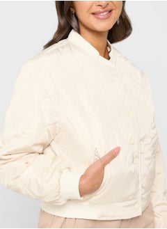 Ginger Diamond Pattern Quilted Zip Up Bomber Jacket  - Image 3