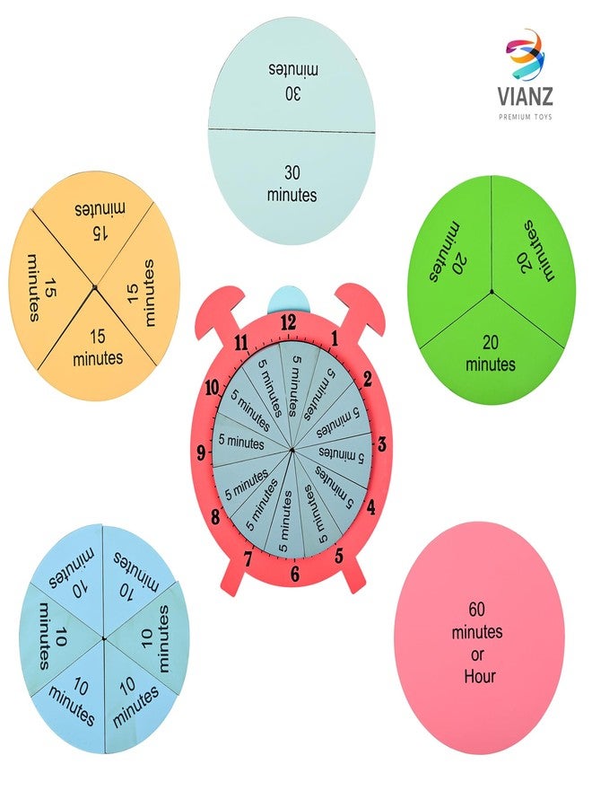 Vianz Wooden Time Learning Clock, Concept of Minutes and Hour, Educational Montessorie Toy, Unique and Useful, Fractions Learning for Toddlers Age 3 4 5 6 7 - Image 5