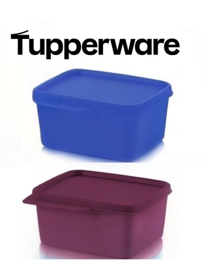 Tupperware Square Refrigerator, Kitchen, Office, Home Storage Container Box Keep Tab 500ml -2 piece -Image colors (Daisy Purple and Dark Blue) - Image 1