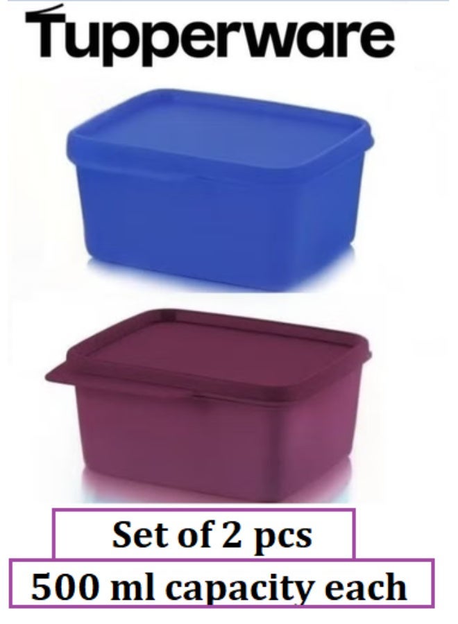 Tupperware Square Refrigerator, Kitchen, Office, Home Storage Container Box Keep Tab 500ml -2 piece -Image colors (Daisy Purple and Dark Blue) - Image 1