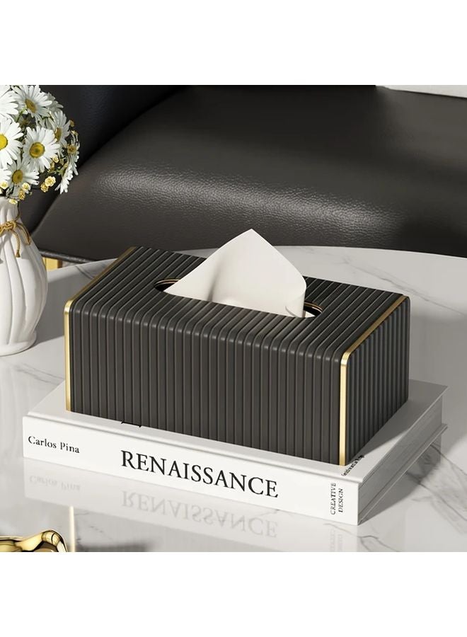 Dark Gray Nordic Faux Leather Tissue Box Cover Rectangular Striped Design For Living Room Dining Room Bathroom Decor - Image 4
