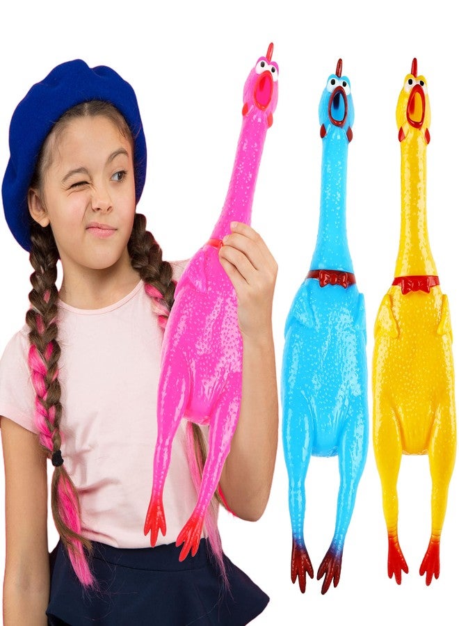 Plukeen 3 Pcs 22 Inch Crazy Huge Squeeze Screaming Rubber Chicken Yellow Squawking Chicken Rubber Squeaky Chick Toy for Kids Adults Dogs Pets Prank Novelty Toy, 3 Colors - Image 1
