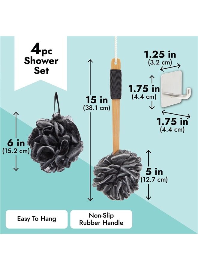 Okuna Outpost Loofah Bath Set with 1 Loofah on A Stick, 2 Sponge Poufs, and 1 Shower Hook - Image 4