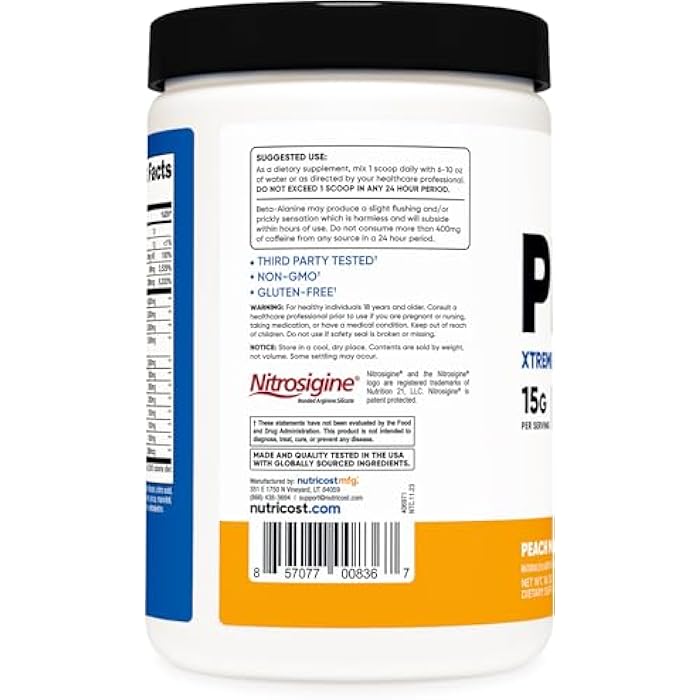 Nutricost Pre-X Xtreme Pre-Workout Complex Powder, Peach Mango, 30 Servings, Vegetarian, Non-GMO and Gluten Free - Image 4