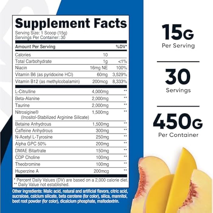 Nutricost Pre-X Xtreme Pre-Workout Complex Powder, Peach Mango, 30 Servings, Vegetarian, Non-GMO and Gluten Free - Image 2