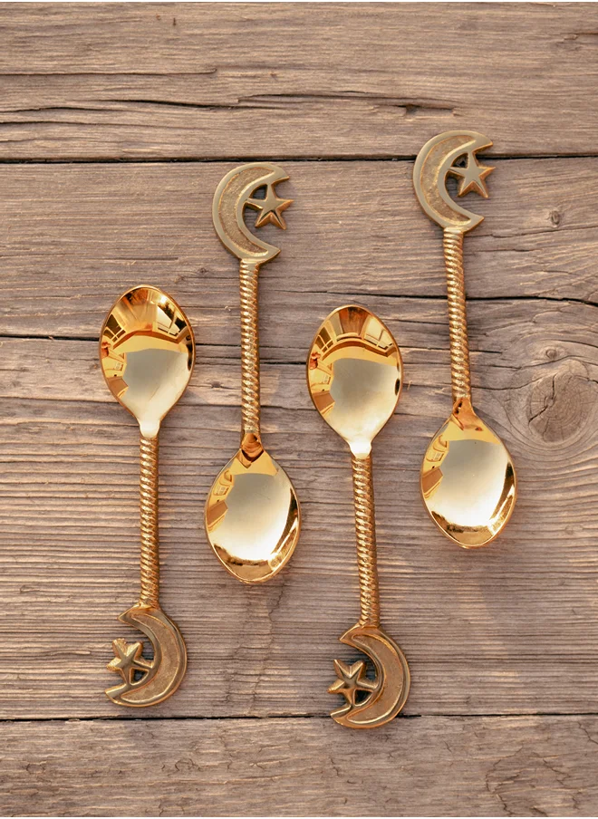 Curate Home Star and Moon Dessert Spoons - Set of 4/Golden