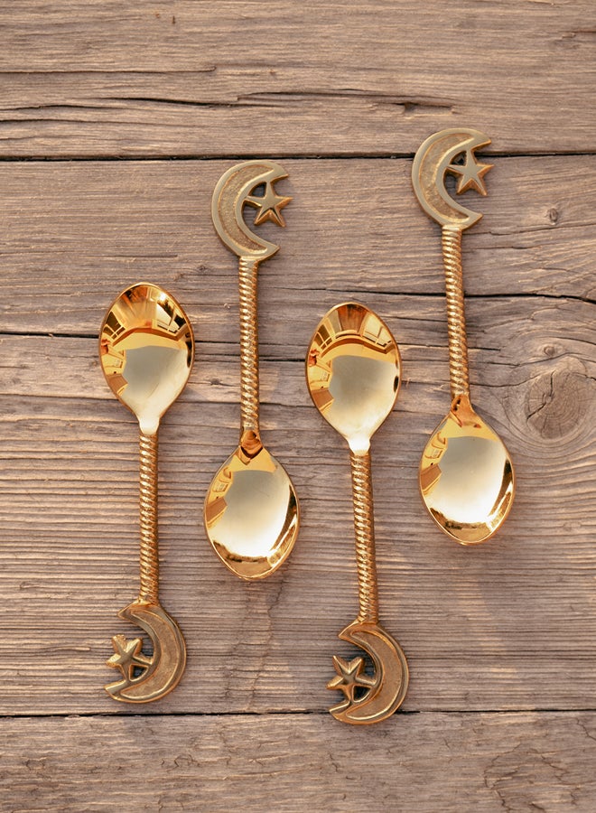 Curate Home Star and Moon Dessert Spoons - Set of 4/Golden  - Image 1