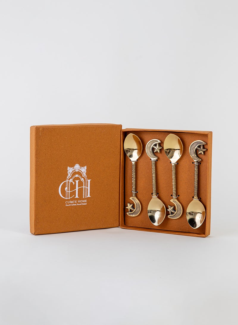 Curate Home Star and Moon Dessert Spoons - Set of 4/Golden  - Image 2