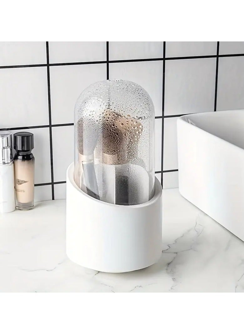 360-Degree Rotating Makeup Brush Organizer With Lid - Countertop Cosmetic Storage Box For Bathroom Essentials - Image 1