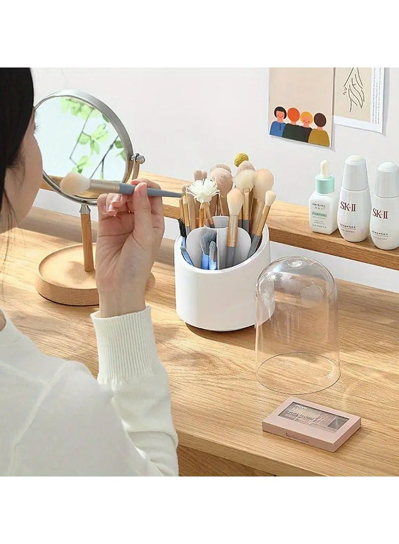 360-Degree Rotating Makeup Brush Organizer With Lid - Countertop Cosmetic Storage Box For Bathroom Essentials - Image 5