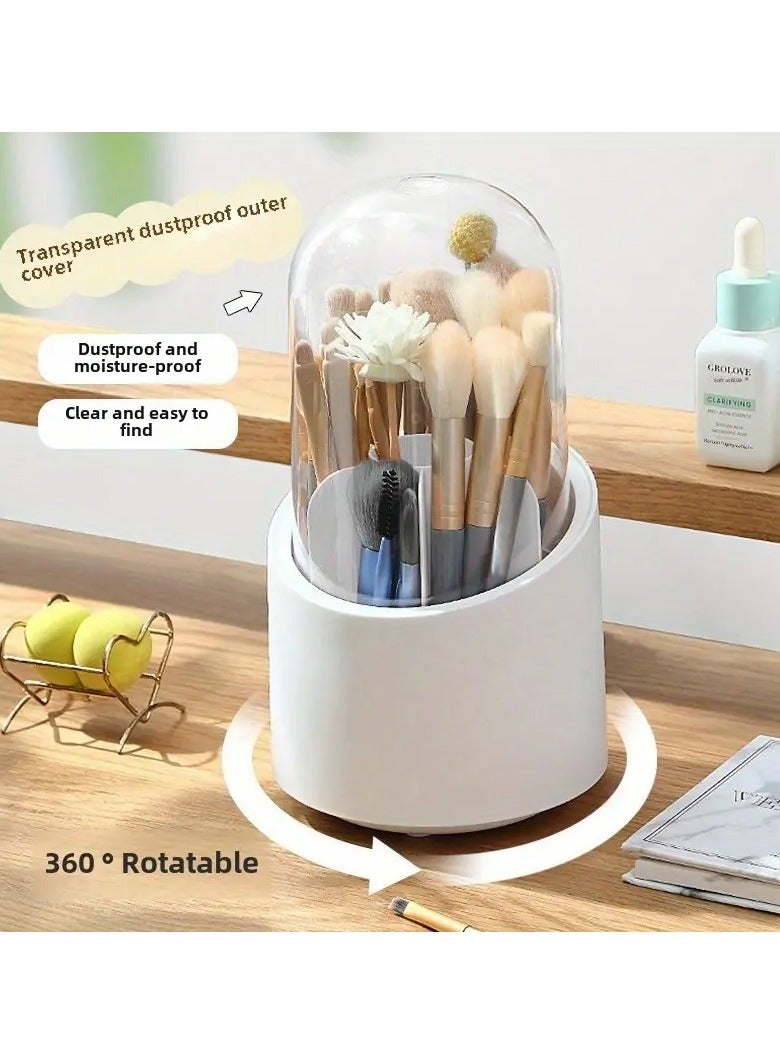 360-Degree Rotating Makeup Brush Organizer With Lid - Countertop Cosmetic Storage Box For Bathroom Essentials - Image 2