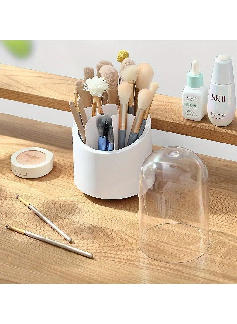 360-Degree Rotating Makeup Brush Organizer With Lid - Countertop Cosmetic Storage Box For Bathroom Essentials - Image 4