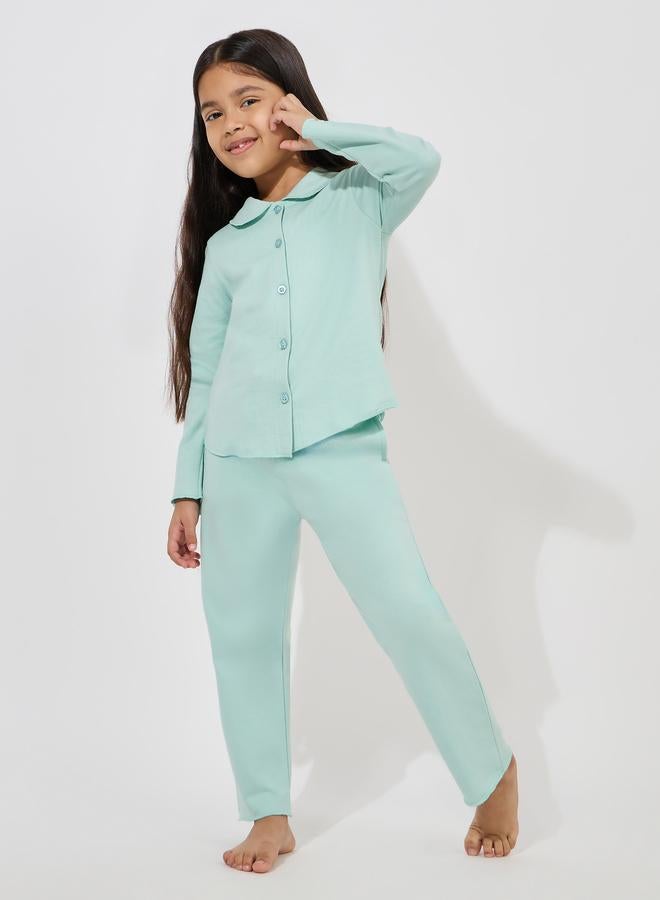 Styli Styli Collared Button Down Shirt and Pyjama Set  - Image 1