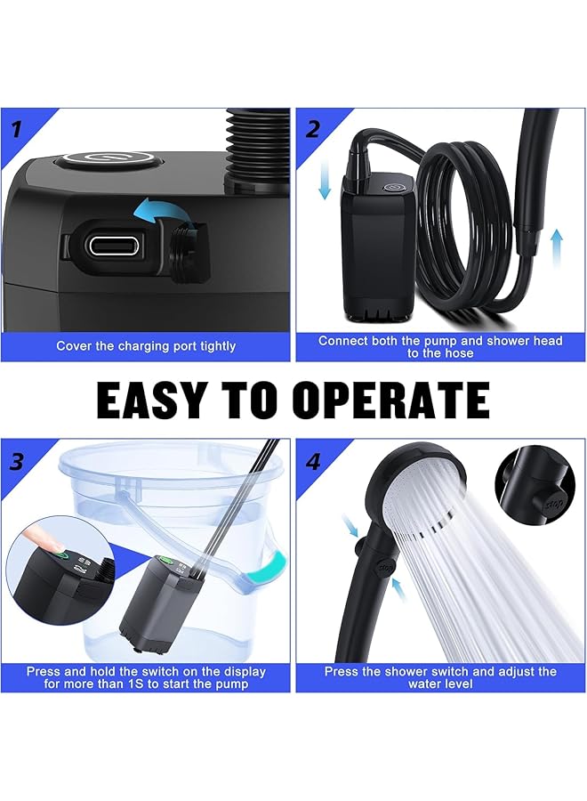 Oasisgalore Portable Shower For Camping [Long Lasting]6000Mah Rechargeable Ipx7 Waterproof Outdoor Shower With Intelligent Led Display 4 Spray Modes Camping Hiking Equipment  - Image 5