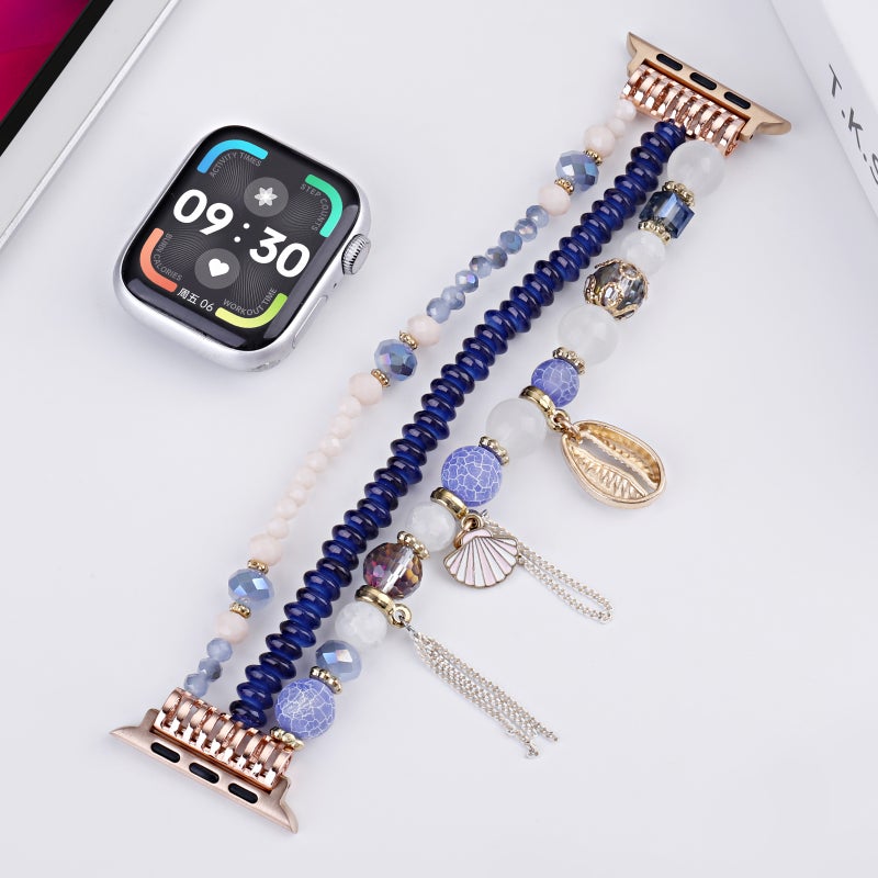 إيروريكس لساعة Apple Watch 46 مم / 49 مم / 45 مم / 44 مم سوار ساعة من الخرز الصدفي (أزرق) - Image 2