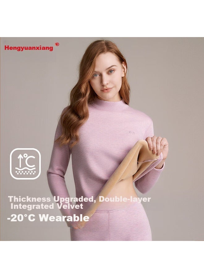 Hengyuanxiang Hengyuanxiang Winter New Arrival Women's Thickened And Fleece-lined Thermal Underwear Set, High-necked, Skin Red  - Image 5