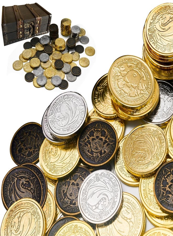 ACTIONDRAKE Metal Pirate Coins, 110 Pieces Lots of Toys Gold Coins for Board,for DND Props Accessories, Treasures and Treasure chests Fantasy Dragon Coinsfor RPG Tablelap - Image 1