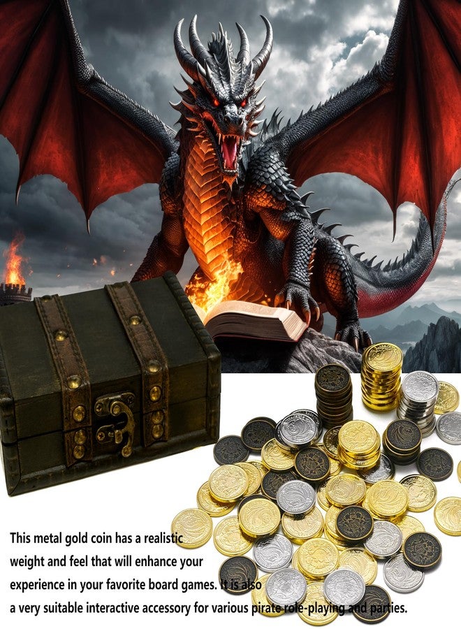 ACTIONDRAKE Metal Pirate Coins, 110 Pieces Lots of Toys Gold Coins for Board,for DND Props Accessories, Treasures and Treasure chests Fantasy Dragon Coinsfor RPG Tablelap - Image 5