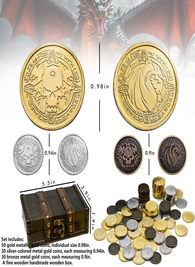 ACTIONDRAKE Metal Pirate Coins, 110 Pieces Lots of Toys Gold Coins for Board,for DND Props Accessories, Treasures and Treasure chests Fantasy Dragon Coinsfor RPG Tablelap - Image 2