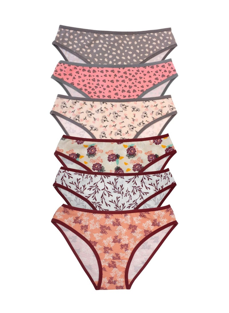 COLORS Pack of 6 Printed Cotton Bikini Panties Underwear for Women  - Image 1