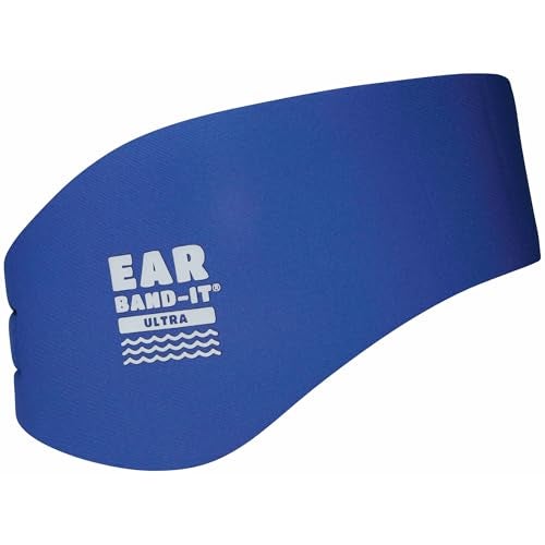 Ear Band-It شريط رأس إيرفولوشن إير باند-إت ألترا للسباحة للأطفال/البالغين - اخترعه طبيب الأنف والأذن والحنجرة - قبضة مضادة للانزلاق من النيوبرين للحماية - رفاق البوتي تباع بشكل منفصل - كبير، أزرق - Image 1