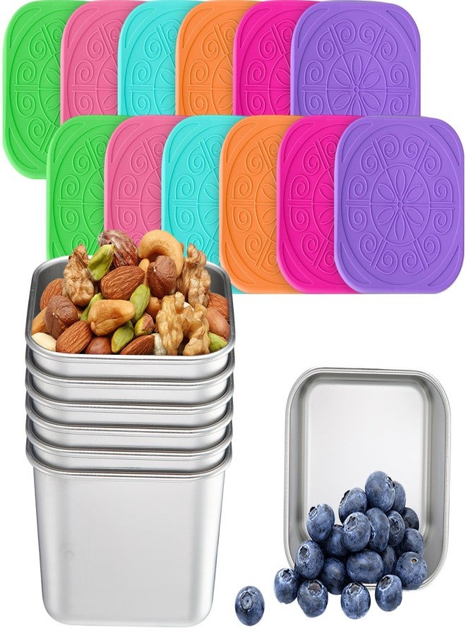 Blushtier 12 Pack 6 oz Stainless Steel Snack Containers Leak Proof Small Metal Food Snack Storage Container with Silicone Lid Stackable Reusable Metal Lunch Boxes for Daycare Travel Picnic Camp - Image 1
