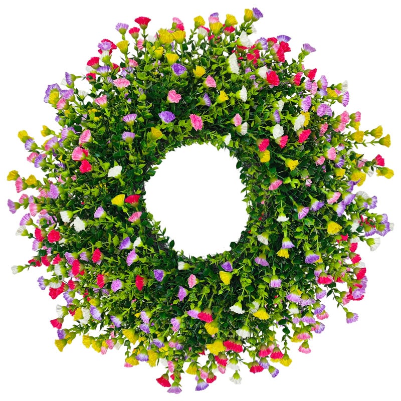 Julako Spring Wreaths for Front Door, 24 Inch Large Farmhouse Colorful Cottage Wreath, Extra-Full 378 Silk Artificial Carnation Floral Wreath, Blossom & Greenery Hanging for Porch, Home Summer Decorations - Image 1