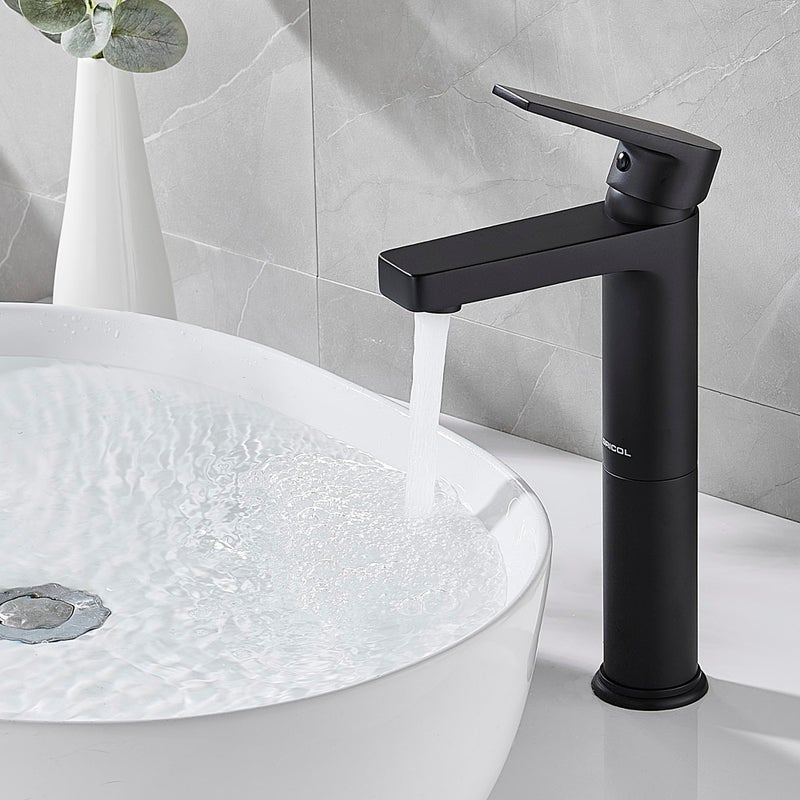Gricol Basin Faucet Bathroom Faucet with Square Handle Brass Tap Mixer Tap for Cold and Hot Sink with Single Lever High Chrome Black - Image 2