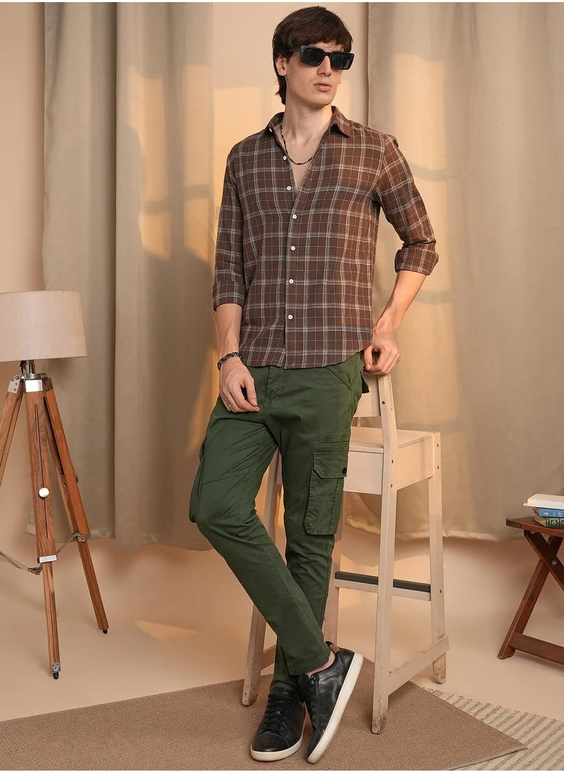 Campus Sutra Men's Chocolate Brown Tartan Plaid Shirt