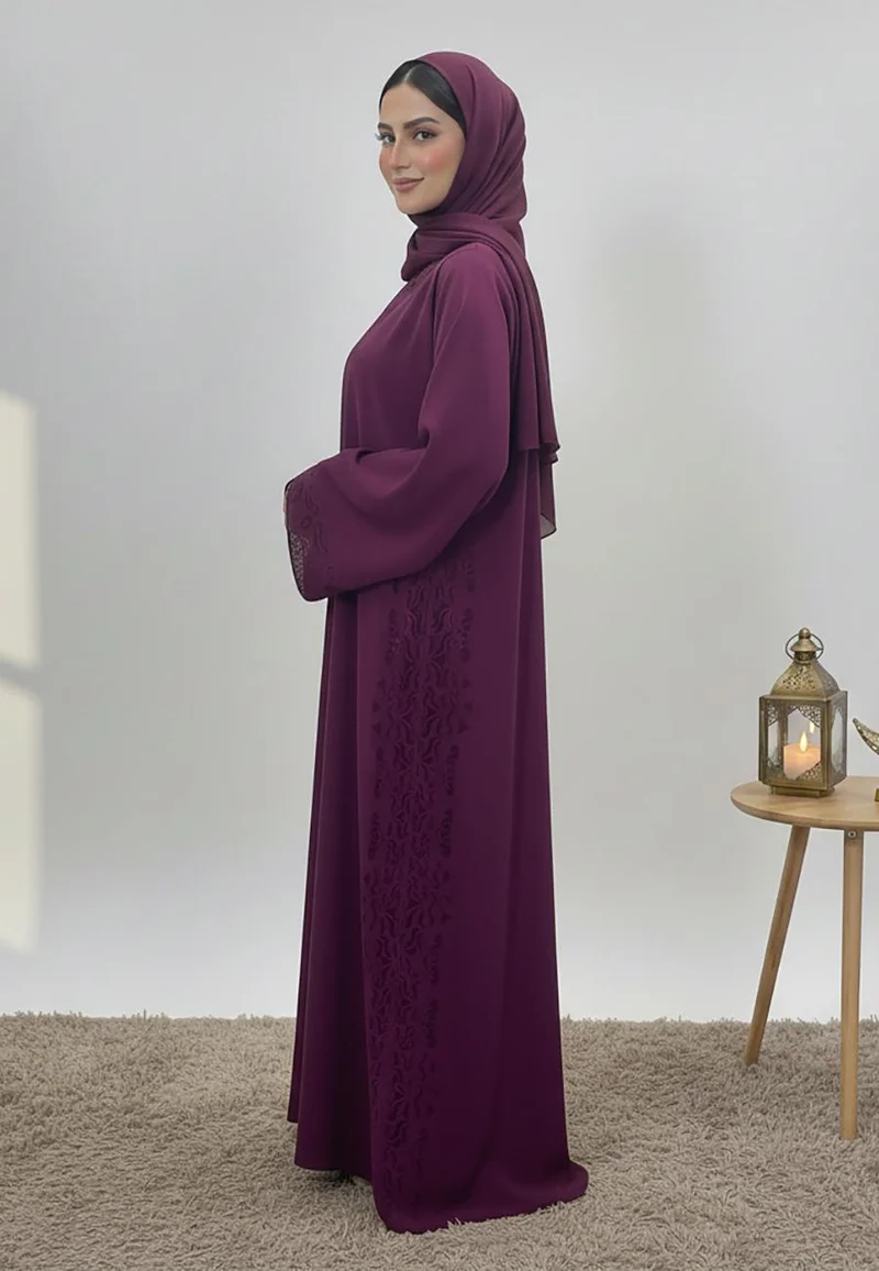 NUKHBAA The Laser cut detailing Abaya-844