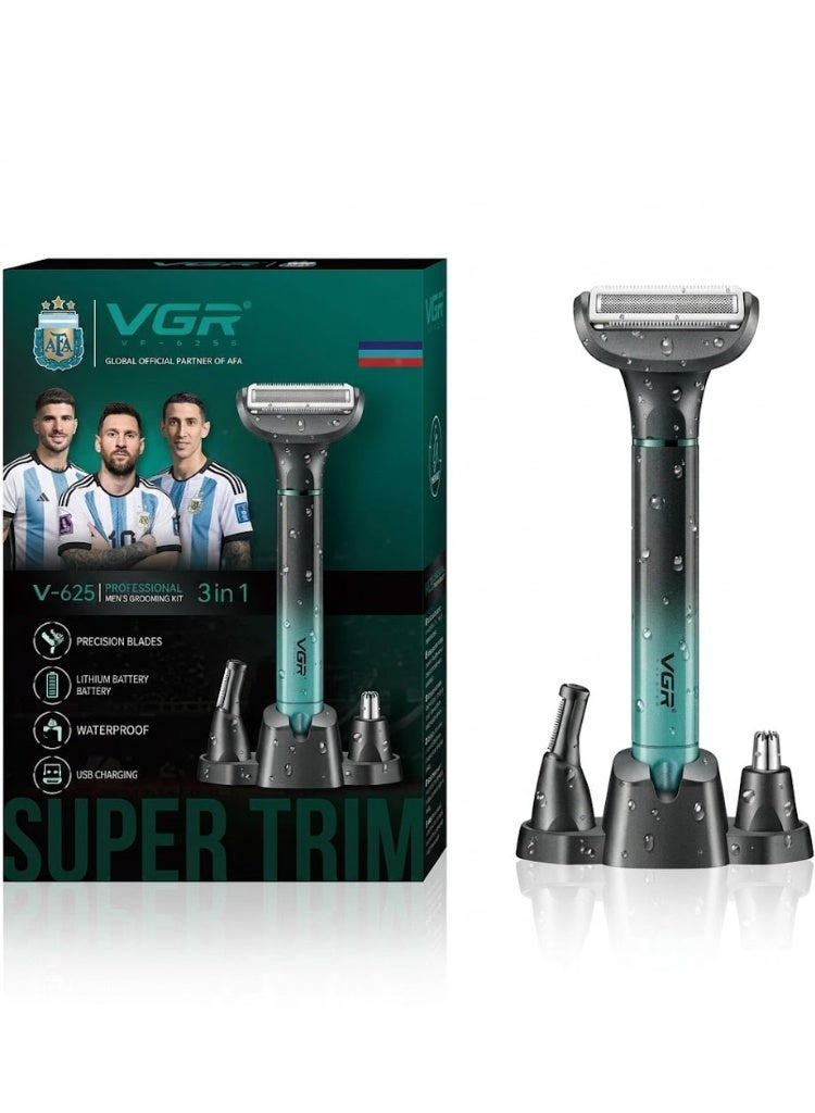 VGR The VGR V-628 is a compact 3-in-1 Professional Grooming Kit specifically designed for full-body grooming. It is highly favored for its "zero-gap" precision and specialized heads for sensitive areas. Emerald Green - Image 4