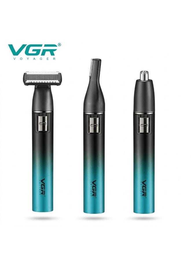 VGR The VGR V-628 is a compact 3-in-1 Professional Grooming Kit specifically designed for full-body grooming. It is highly favored for its "zero-gap" precision and specialized heads for sensitive areas. Emerald Green - Image 2